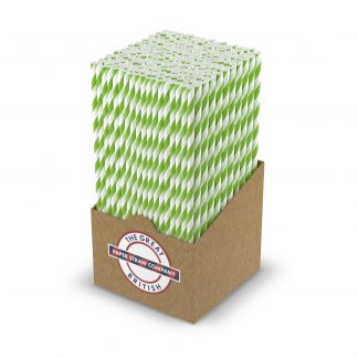 box of white and green striped straw