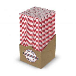 box of white and red striped straw